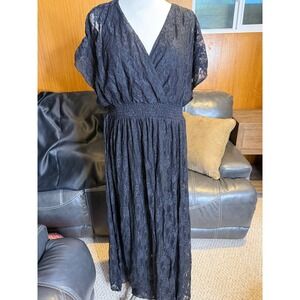 Torrid Black Froral Lace Surplice Maxi Dress Smocked Waist Goth Boho Plus Size 2